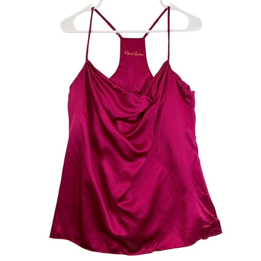 Robert Graham Cami Tank Top Womens M Magenta Silk Blend Cowl Neck $198